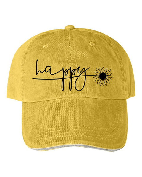 Happy Flower Embroidered Baseball Cap - Yellow