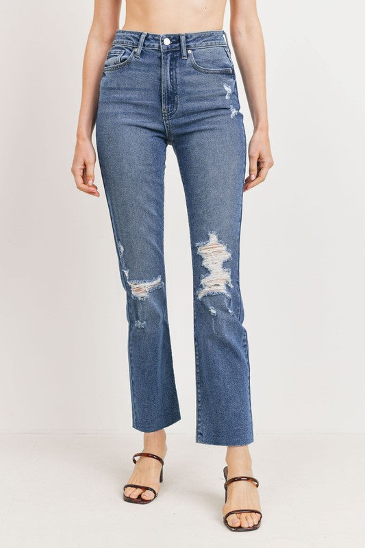JBD HIGH RISE KNEE BUST STRAIGHT JEANS