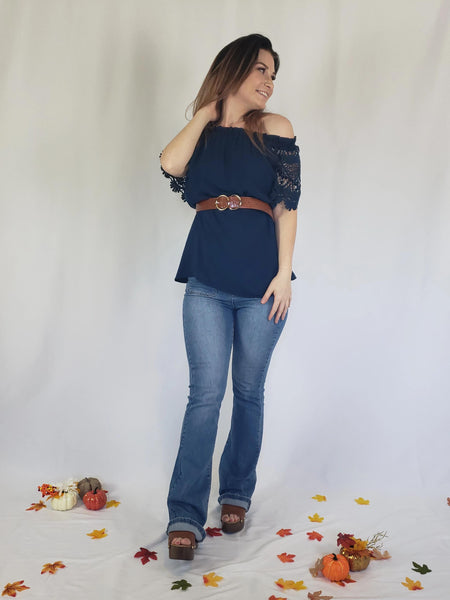 Born Free crochet lace sleeve off the shoulder top *FINAL SALE
