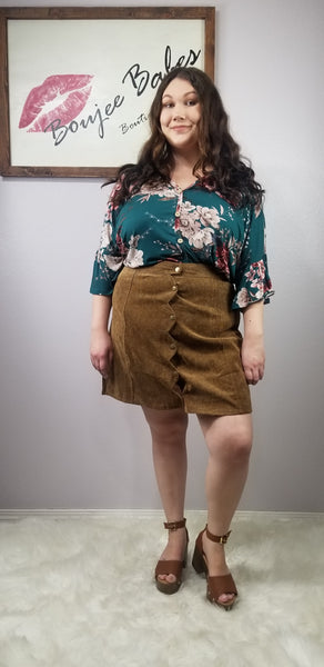 Hailey Corduroy Scalloped Button Down Mini Skirt - Curvy *FINAL SALE