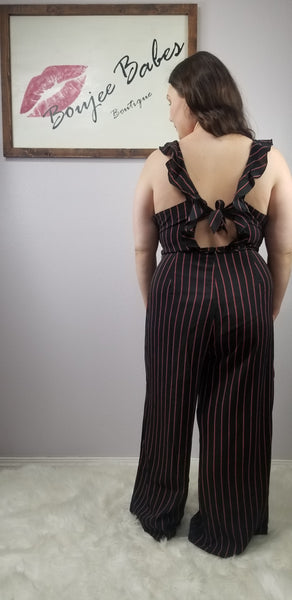 Risky Business Waist Tie Stripe Jumpsuit - Curvy *FINAL SALE