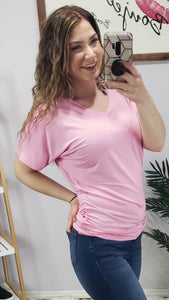 Down To A Tee Side Shirred Dolman Tee - Pink * FINAL SALE