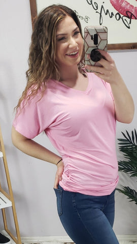 Down To A Tee Side Shirred Dolman Tee - Pink * FINAL SALE