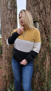 Kayla Sherpa Color Block Pullover - Mustard *FINAL SALE
