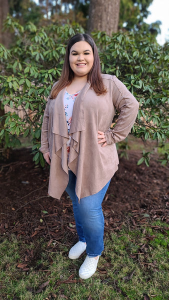 Farrah Faux Suede Draped Jacket - Taupe * FINAL SALE