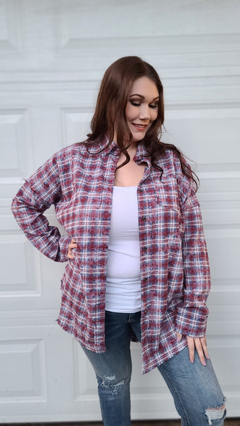 Make You Miss Me Oversized Flannel - Maroon *FINAL SALE