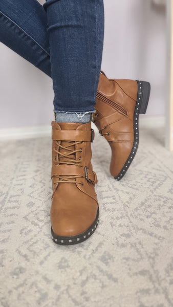 Camryn Studded Lace-Up Bootie - Camel * FINAL SALE