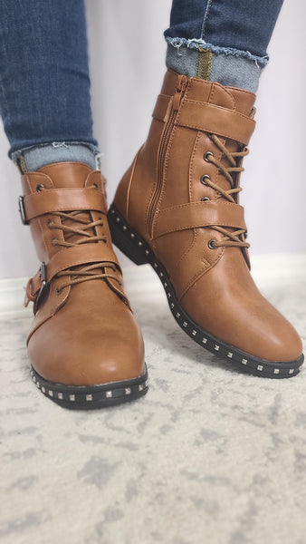 Camryn Studded Lace-Up Bootie - Camel * FINAL SALE