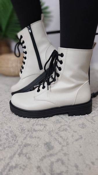 Laney Lace-Up Combat Boot - Off White * FINAL SALE