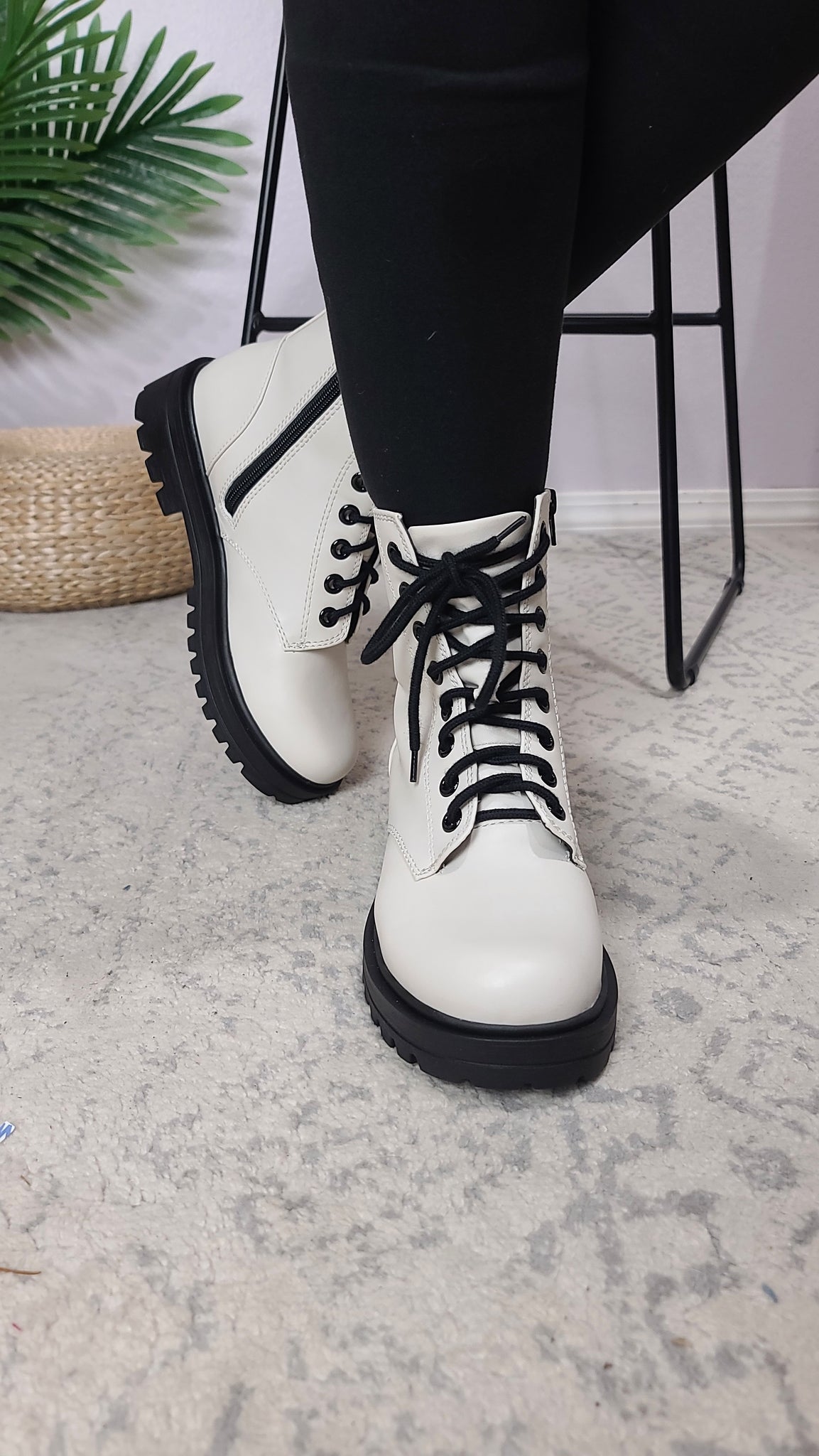 Laney Lace-Up Combat Boot - Off White * FINAL SALE