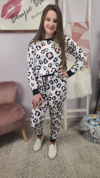 PJ All Day Leopard Print Lounge Set - White *FINAL SALE