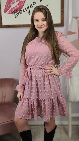 Petra Dotted Textured Ruffled Mini Dress - Pink *FINAL SALE