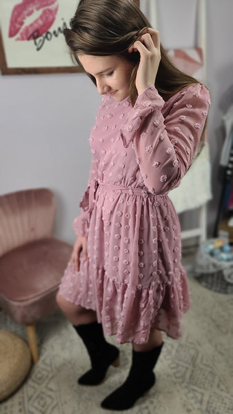 Petra Dotted Textured Ruffled Mini Dress - Pink *FINAL SALE