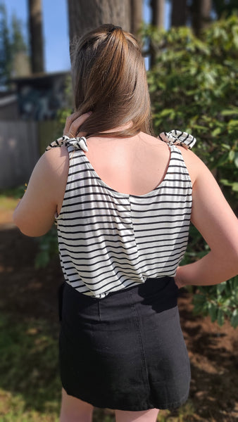 Krissy Sleeveless Striped Shoulder Tie Tank - Black / White *FINAL SALE