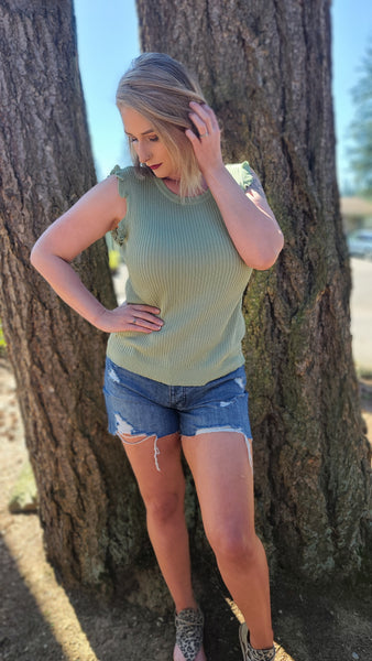 Kaitlyn Sleevess Ruffle Top - Sage *FINAL SALE