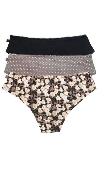 Cotton Geranium Bloom & Pindot Print Hipster Panty - 3pk