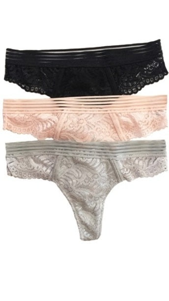 All-Over Lace Thong Panty - 3pk